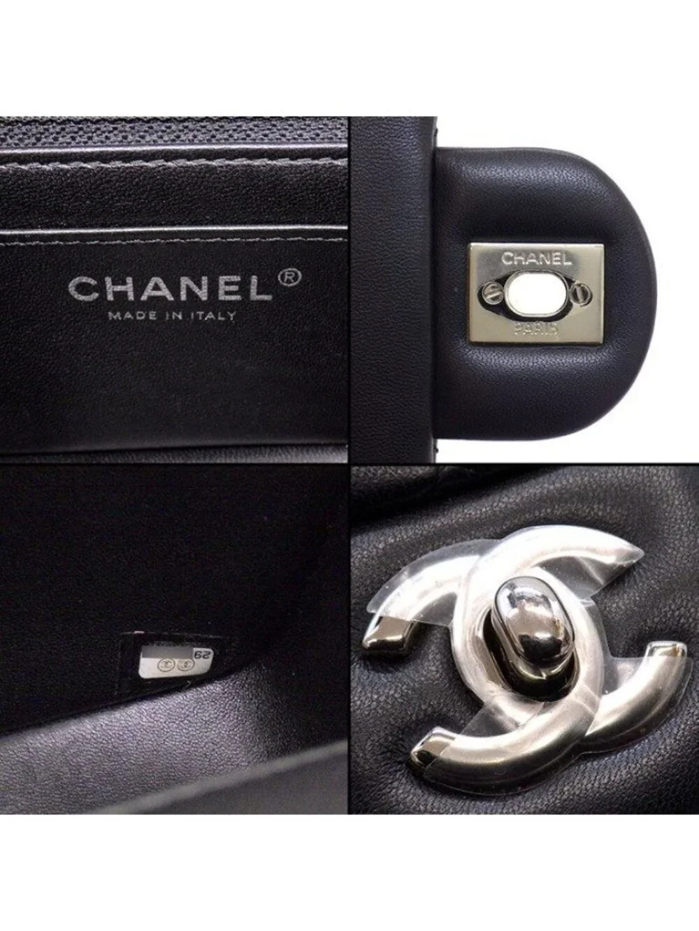 Chanel Shoulder Bag Quilted 20 Mini Classic Black Lambskin Silver